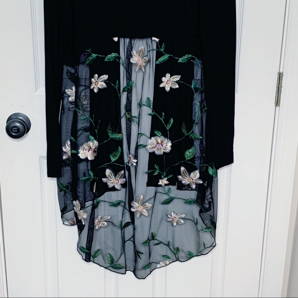 Black Floral Embellished Lace Duster Cardigan S - Picture 7 of 10